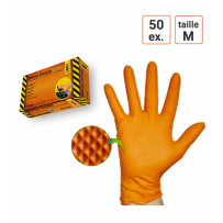 Gants Nitrile ORANGE taille M Extra Grip boite de 50 gants