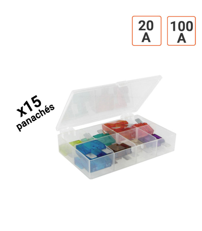 Coffret de 15 fusibles voiture MAXI de 20 à 100 Ampères